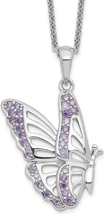 Diamond2Deal Sterling Silver Cubic Zirconia Never Give Up Butterfly Necklace