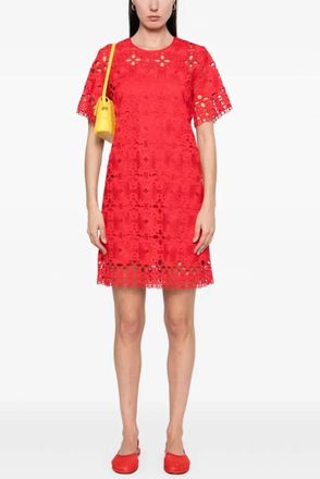 Suncoo Short Sleeve Cerise Lace Dress In Geranium