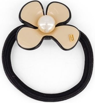 Alexandre de Paris Gambetta Flower Pearl Acetate Hair Tie in Beige at Nordstrom