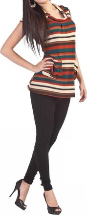 Papillon Cowl Short Sleeve Striped Pocket Sweater Dress In Rust Tap