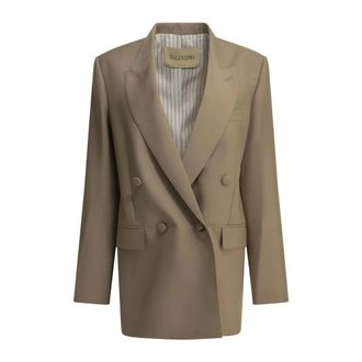 Valentino Dubbele Rij Knopen Mohair Blazer - Dames - Jassen - Beige - Maat: S Mohair