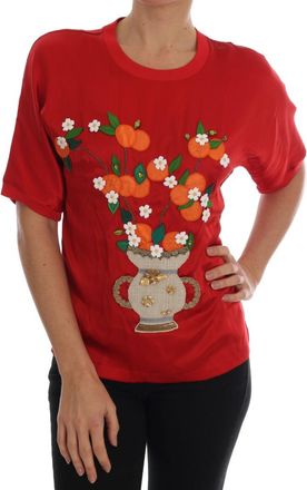 Dolce & Gabbana Womens Orange Vase Silk Top Tsh1754 - Red - Size EU 36 (Womens)