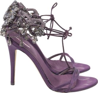 Dsquared2 Crystal Chain Embellished Sandal Heels in Purple Suede