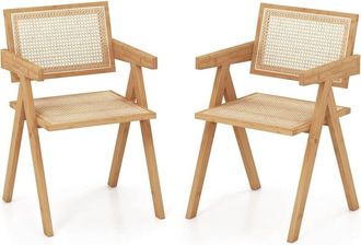 Costway Costway Juego De 2 Sillas De Comedor, Silla De Sal&oacute;n Moderna Con Marco De Bamb&uacute;, Respaldo Y Apoyabrazos De Imitaci&oacute;n Ca&ntilde;a, Sillones De Rat&aacute;n Para Coci