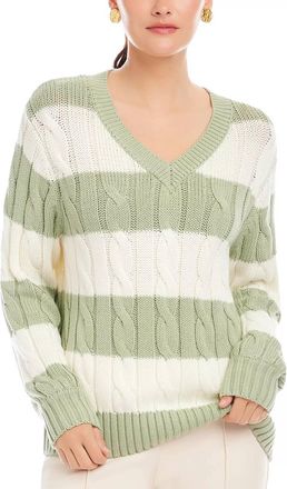 Fifteen Twenty Avalee Stripe Cable Sweater In Sage/cream