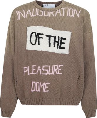 Paly Hollywood Cotton Knit Sweater with Distressed Details and Hand-Embroidered Patch