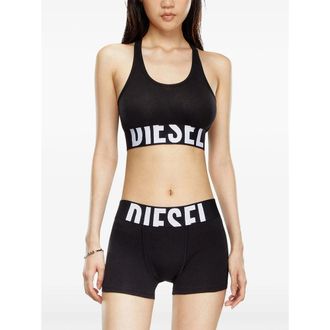 Diesel Logo-Print Stretch-Cotton Bralette - Black