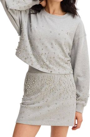 Allison New York Rhinestone Cropped Pullover In Heather Grey