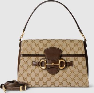Gucci Horsebit Duomo Medium Top Handle Bag, Beige, GG Canvas