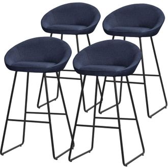 ML Design ML-Design Set 4 Sgabelli da Bar Blu Scuro, Rivestimento in Tessuto, 75 cm, con Struttura in Metallo, Schienale Curvo, Poggiapiedi, Poltrone