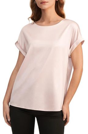 LilySilk Short Sleeves Round Neck Silk Tee in Pale Pink at Nordstrom, Size Medium