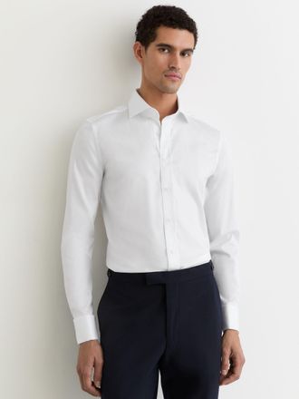 Reiss White Bishopsgate Slim Fit Stretchouble-cuff Shirt Cotton-blend, 165