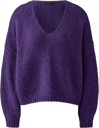 Oui Truien & Vesten, Dames, Paars, L, Wol, Angel V-neck Breiwerk