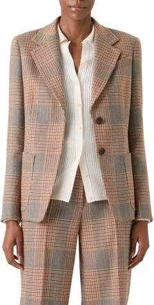 Akris Glen Plaid Stretch Wool Jacket in Beige-Mocca-Orange at Nordstrom, Size 12