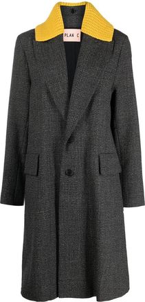 Plan C rib-knit collar single-breasted coat - women - Cotton/Wool/Cotton/Cupro/Virgin Wool - 44 - Grey