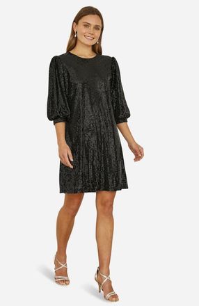 Yumi Balloon Sleeve Sequin Mini Dress in Black at Nordstrom, Size 12