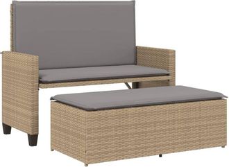 vidaXL Vidaxl - Banco De Jard&iacute;n Con Cojines Y Reposapi&eacute;s Rat&aacute;n Sint&eacute;tico Beige