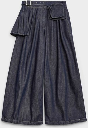 Damson Madder Womens Pleated skirt belted barrel-leg jean
