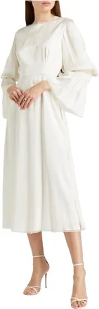 Roksanda Ilincic Ivory Tulle Trimmed Shirred Satin Midi Dress Size S