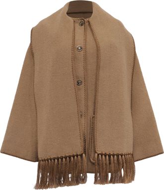Toteme Whipstitch-Trim Scarf Jacket in Brown Wool
