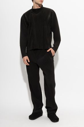 Homme Pliss&eacute; Issey Miyake Pleated Jacket With A Stand-up Collar, Mens, Black