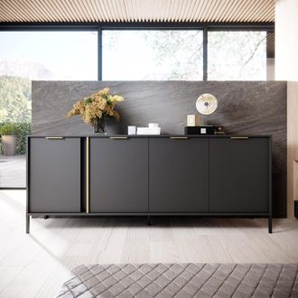 Dmora Aparador Hamebati, Armario 4 Estantes, Puertas Batientes, 4 Puertas, 203x40x81h Cm Negro Antracita