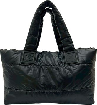 Chanel Black Nylon Handbag Tote Bag (Pre-Owned)