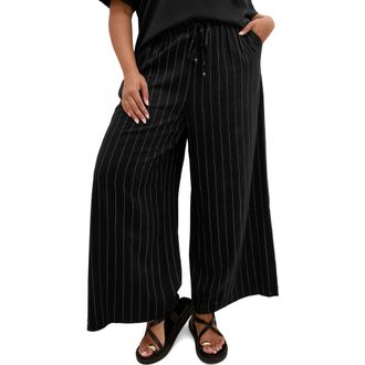 City Chic Kelly Pinstripe Pull-On Wide Leg Pants in Black Pinstripe at Nordstrom, Size Xxs
