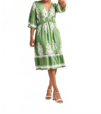 Papillon Smocked Waist Dress With Pockets In Green