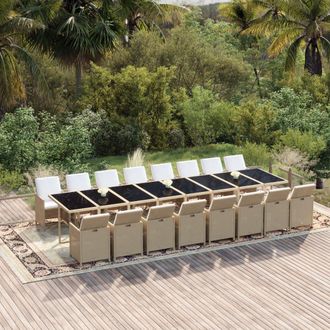 vidaXL Set Comedor De Jard&iacute;n 17 Pzas Con Cojines Rat&aacute;n Sint&eacute;tico Beige Vidaxl
