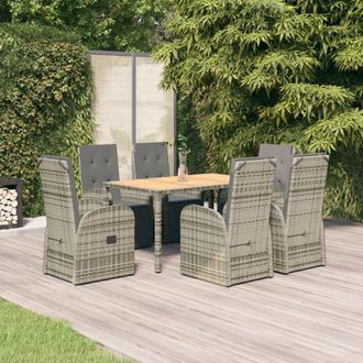 vidaXL Set Comedor Jard&iacute;n 7 Pzas Y Cojines Rat&aacute;n Sint&eacute;tico Gris Vidaxl
