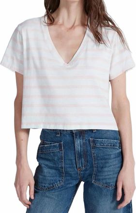 ASKK NY Shrunken V-Neck Stripe Tee In White/pink