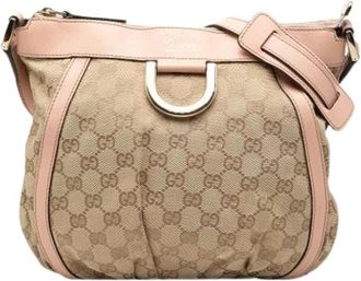 Gucci Pre-owned Canvas Crossbody Tas - Dames - Vintage Schoudertas - Beige - ONE Size - Leer - Vintage
