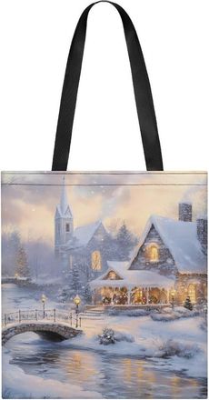 Generic Winter Village Snowy Scene Tote Bag for Women Men Shoulder Bags Purses Pouch Handbags