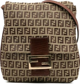 Fendi Pre-owned Womens Ff Logo Flap Shoulder Bag - Tan Textile - One Size