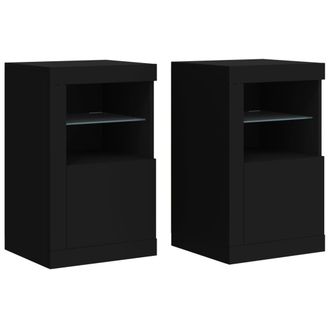vidaXL Mesitas De Noche Con Luces Led 2 Uds Madera Ingenier&iacute;a Negra Vidaxl