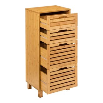 5five Simply Smart Cajonera Auxiliar 4 Cajones Sicela Marr&oacute;n 40x98x30cm En Bamb&uacute;, Dise&ntilde;o Moderno Y Funcional, Almacenamiento &Oacute;ptimo, Para Cualquier Estancia