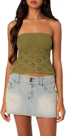 Edikted Niki Openwork Strapless Top in Olive at Nordstrom, Size X-Small