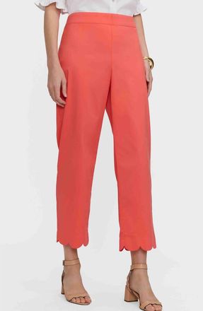 Foxcroft Elaine Scallop Hem Cotton Blend Crop Pants in Georgia Peach Orange at Nordstrom, Size Large