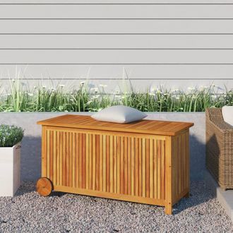 Berkfield Home Garden Storage Box with Wheels 113x50x58 cm Solid Wood Acacia in Brown | Size: 113 x 50 x 58 cm