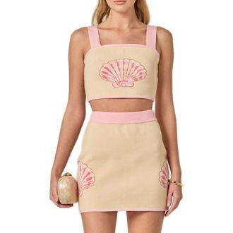 English Factory Seashell Crop Knit Tank in Light Beige/Pink at Nordstrom, Size Small