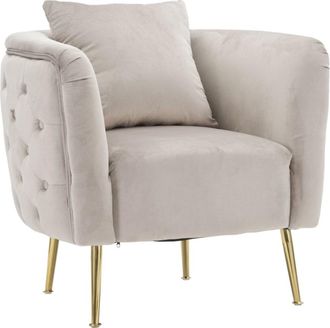 Mauro Ferretti Sillón de tela gris con patas doradas cm 76x74x71