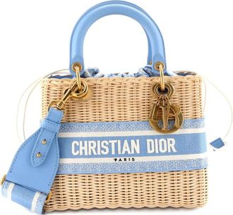 Dior Borsa tote Lady Dior media in vimini e tela con motivo Oblique - Blu