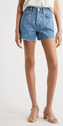 Rails Mesa Flower Embroidered High Waist Cutoff Denim Shorts in Indigo Floral at Nordstrom, Size 26