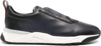 Santoni Navy Blauwe Leren Sneakers - Heren - Sneakers - Blauw - 44 1/2 EU - Leer - Schoenen