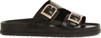 Tamaris Schoenen, Dames, Zwart, 38 EU, Leer, Platte sandalen
