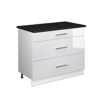 Vicco Mueble Bajo De Cocina Fame-line, Blanco Alto Brillo/blanco, 100 Cm, Et Antracita, Vicco