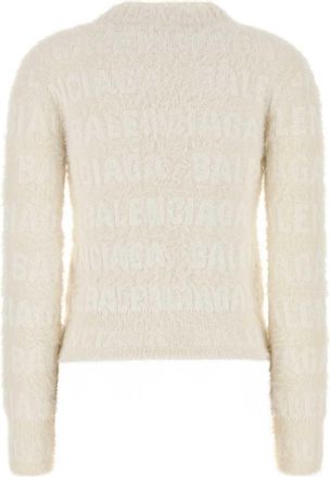 Balenciaga Womens Fitted Sweater White Wool Nylon