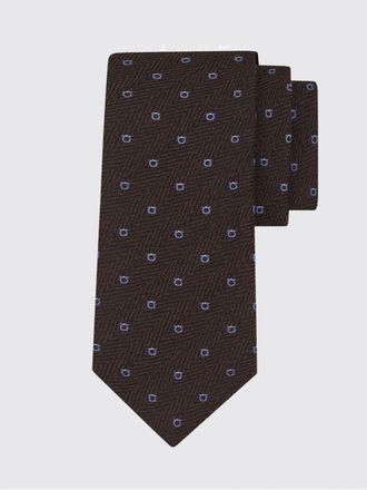 Ferragamo Cravatta Gancini in seta e lana con motivo chevron monogram