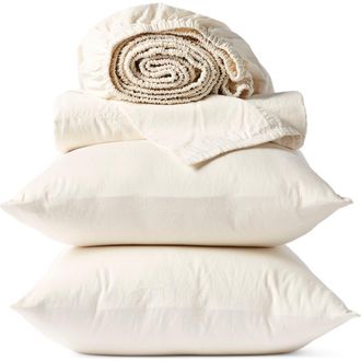 Coyuchi Classic Organic Cotton Sateen Sheet Set in Undyed White at Nordstrom, Size Queen